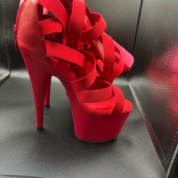 Pleaser Red Strappy Heels - Picture 3 of 7